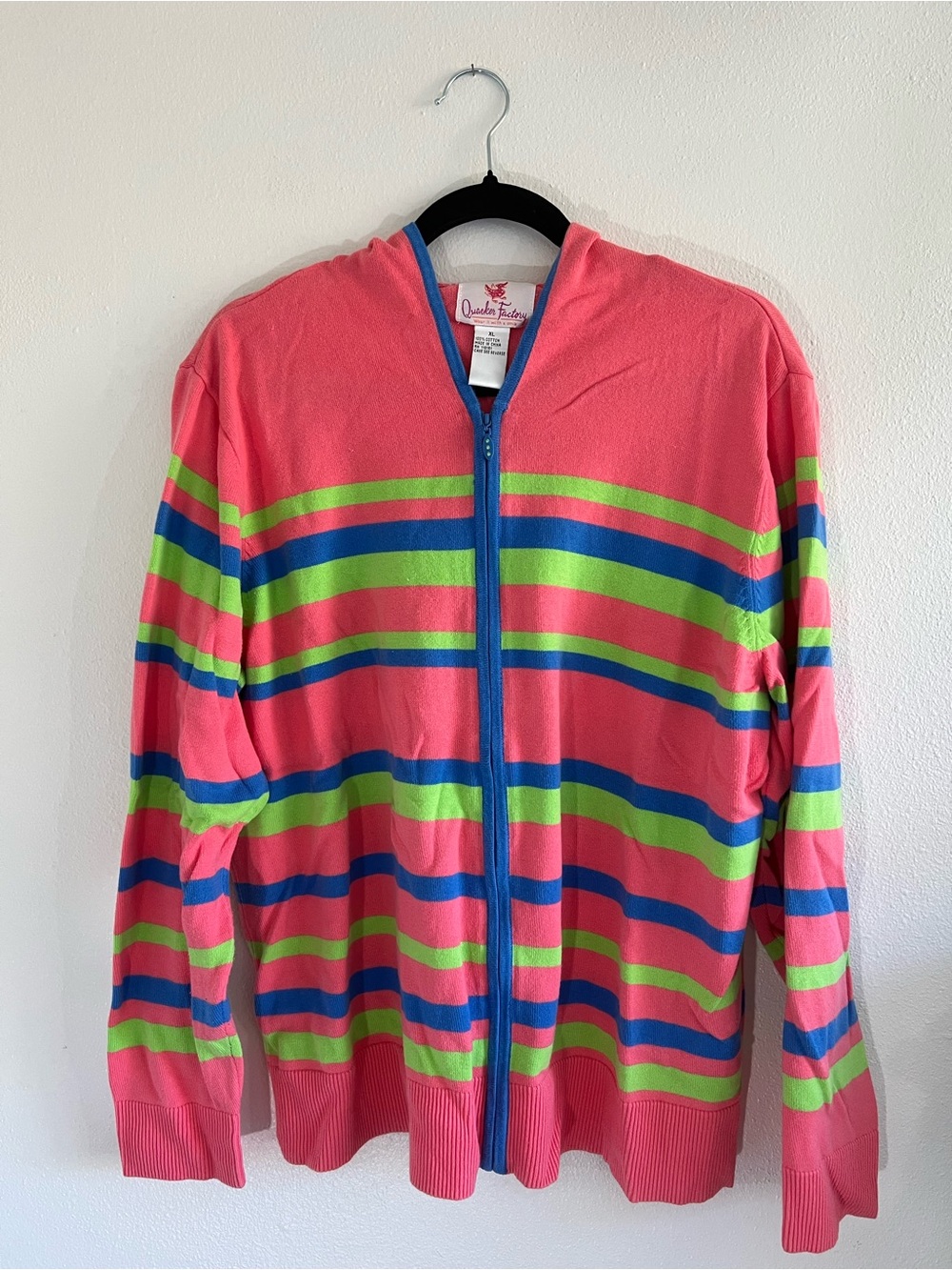 Quacker Factory Tri-Color Striped Zip Up Sweater Hoodie